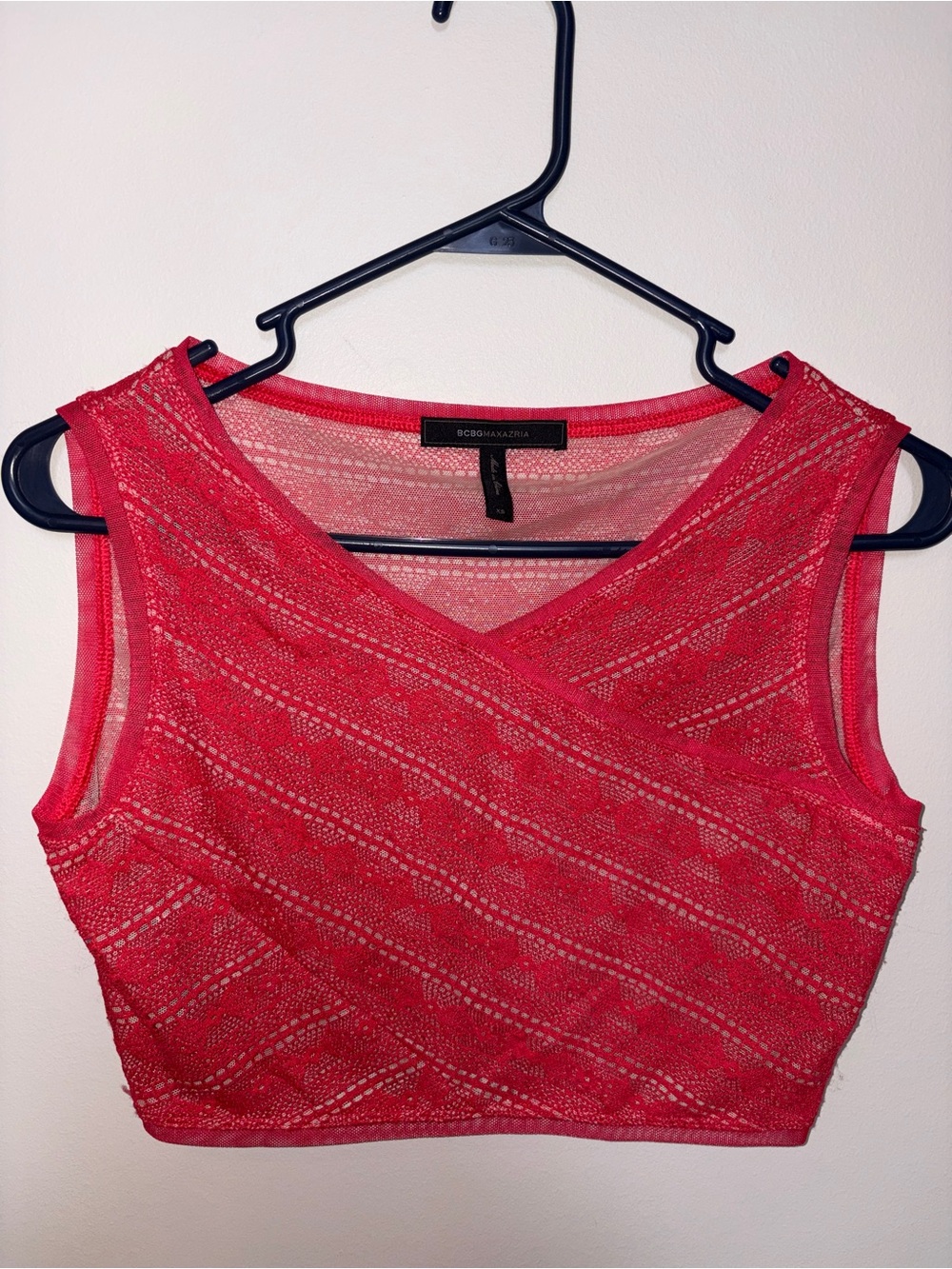 BCBGMaxAzria Red Mesh Crossover Crop Top XS